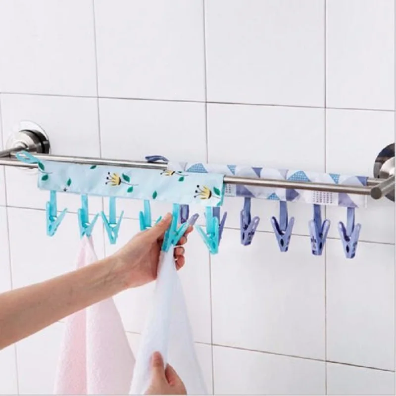 

Multifunctional Portable Cloth Hanger Drying Rack Foldable Bathroom Rack Travel Clothespin 6 Clip Hanger Towel Socks Hanger Clip
