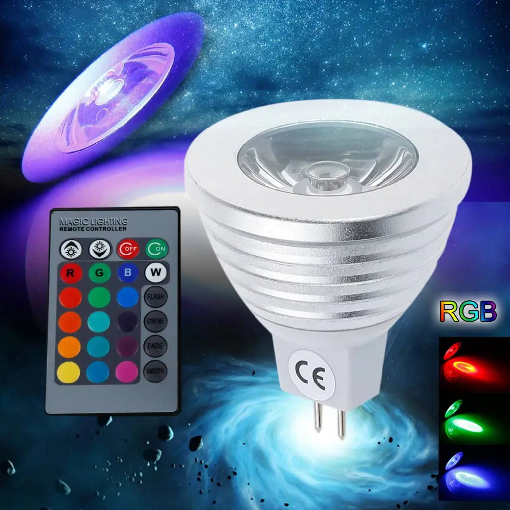 2 pack E27 MR16 3W RGB Multicolor LED 16 Color Changing Lamp Light Bulb Remote 