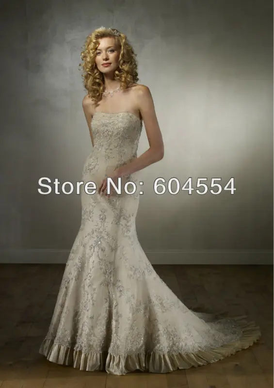 Vestido De Novia Custom Made Free Shawl Champagne Satin Embroidery Beading Crystal Mermaid Wedding Dress Bride Gown Wedding Gown