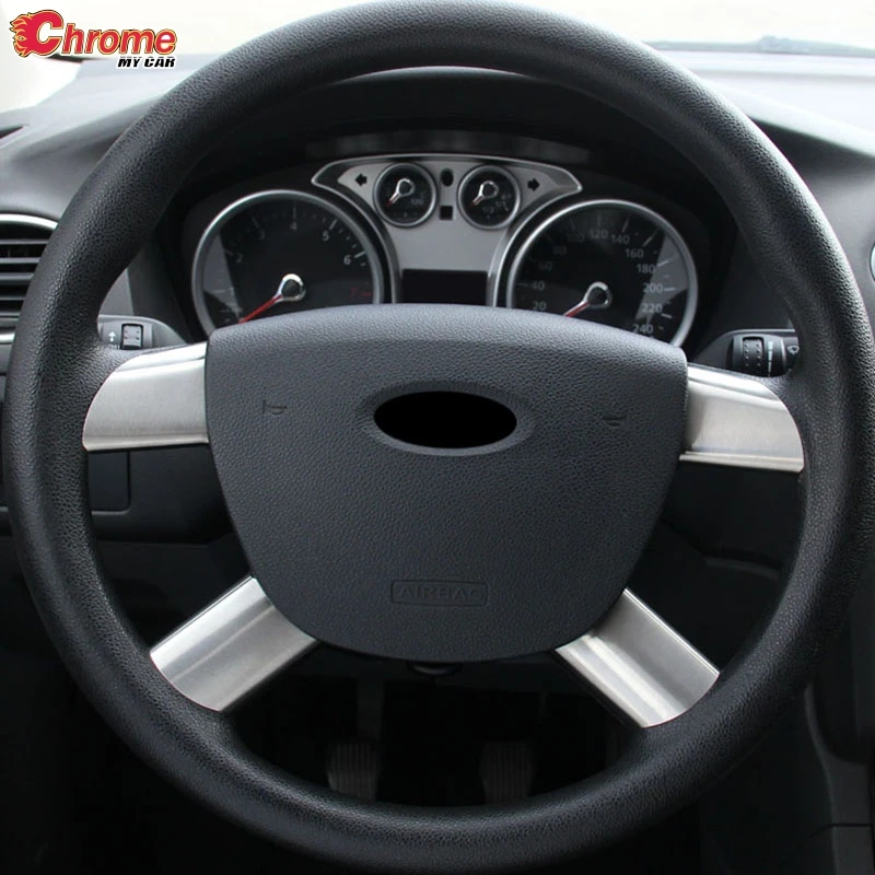 Car Steering Wheel Cover Stainless Steel for Ford Focus 2005-2009 Silver Carbon