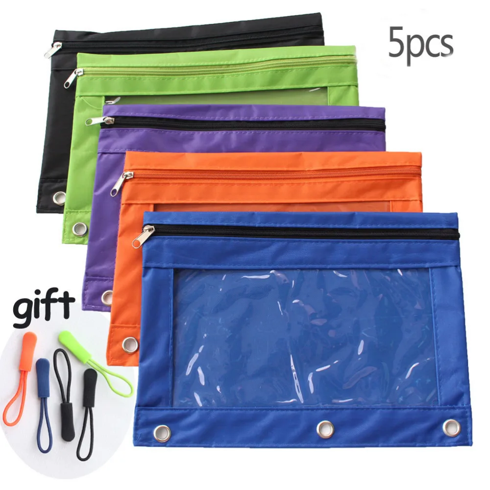 Zippered Binder Pencil Pouch bag with Zipper Pulls, Pencil Case with 3