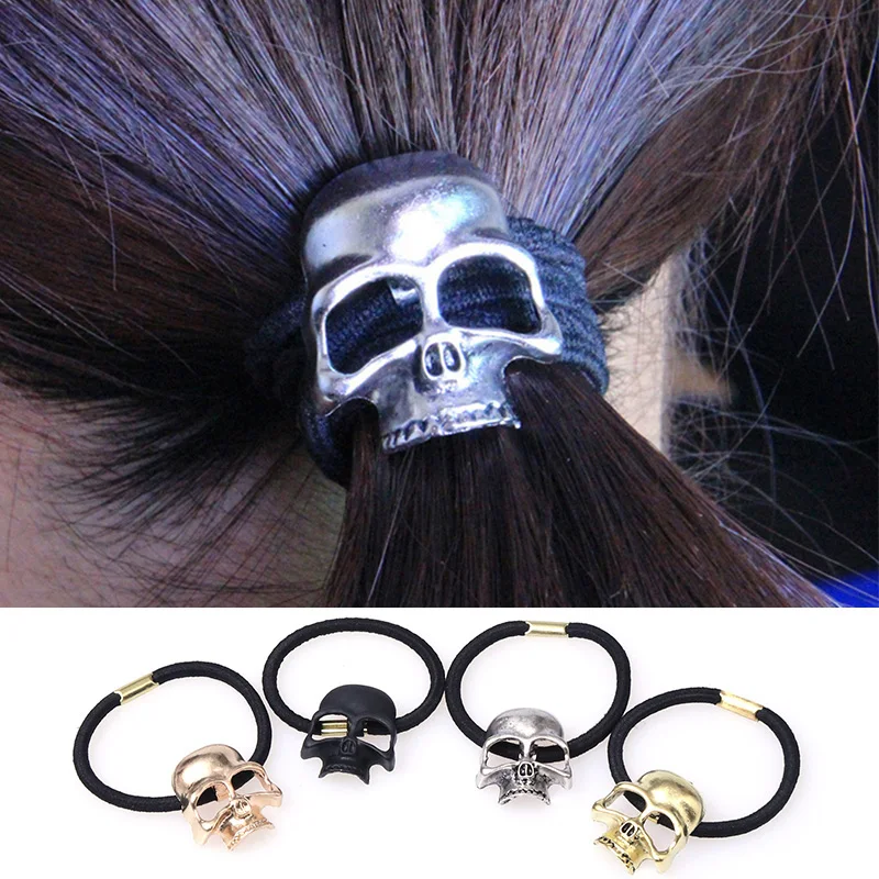 

Halloween Retro Punk Gothic Metal Skull Hair Tie Fashion Birds Crow Skull Elastic Hair Bands