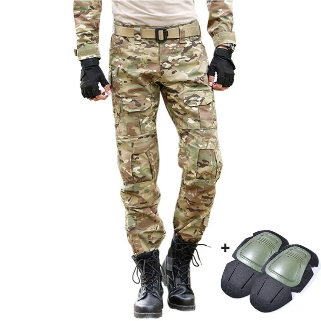 Tactical Pants Military Cargo Pants Men Knee Pad SWAT Army Airsoft Camouflage Clothes Hunter Field Combat Trouser Woodland - Цвет: With knee pads