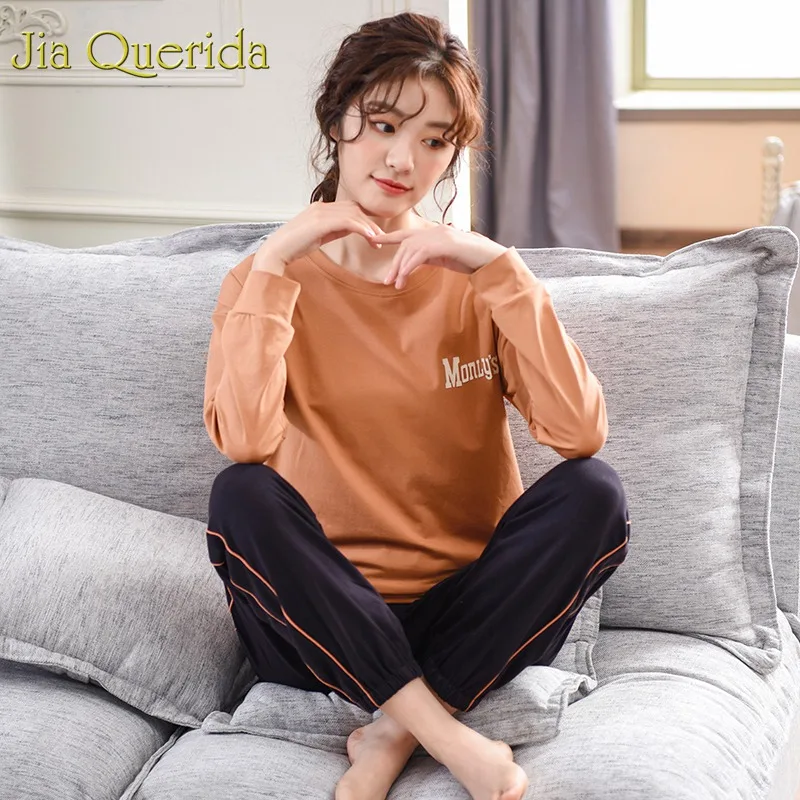 J & Q пижамы женские 2019 Мода 100% хлопок пижамный комплект карамельная одежда для сна