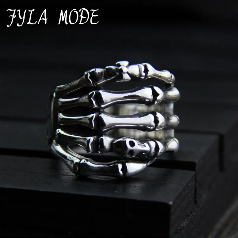 

Punk Rock S925 Sterling Silver Mens Biker Rings Vintage Gothic Jewelry Antique Thai Silver Color Skull Claw Ring Men 19.50mm