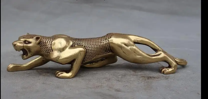 

2398<<+10"China Fengshui Brass Feral Ferocious Leopard Panther cheetah Animal Statue