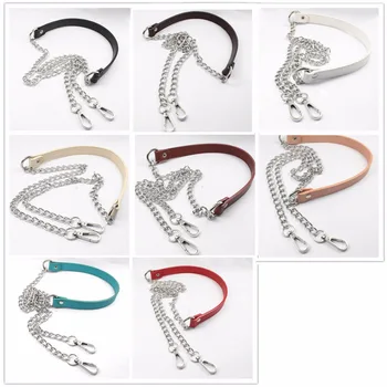 

Bag Straps DIY 60cm-160cm Silver Metal Chain Shoulder Strap for Bag Colorful PU Leather Handbag Straps Replacement Purse Handles
