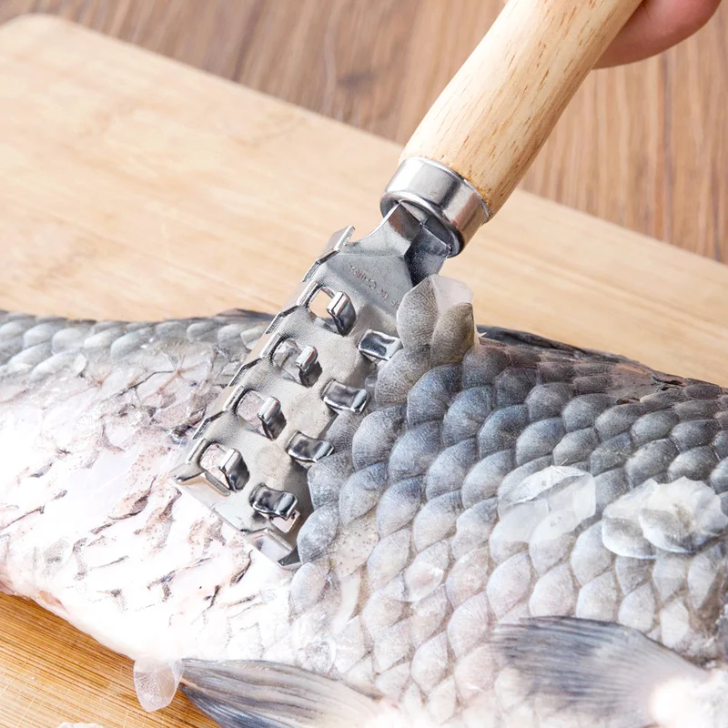 

Stainless Steel fish scraping scale shaver with wood handle fish cleaning knife Fish Scraper kitchen accessories seafood tool