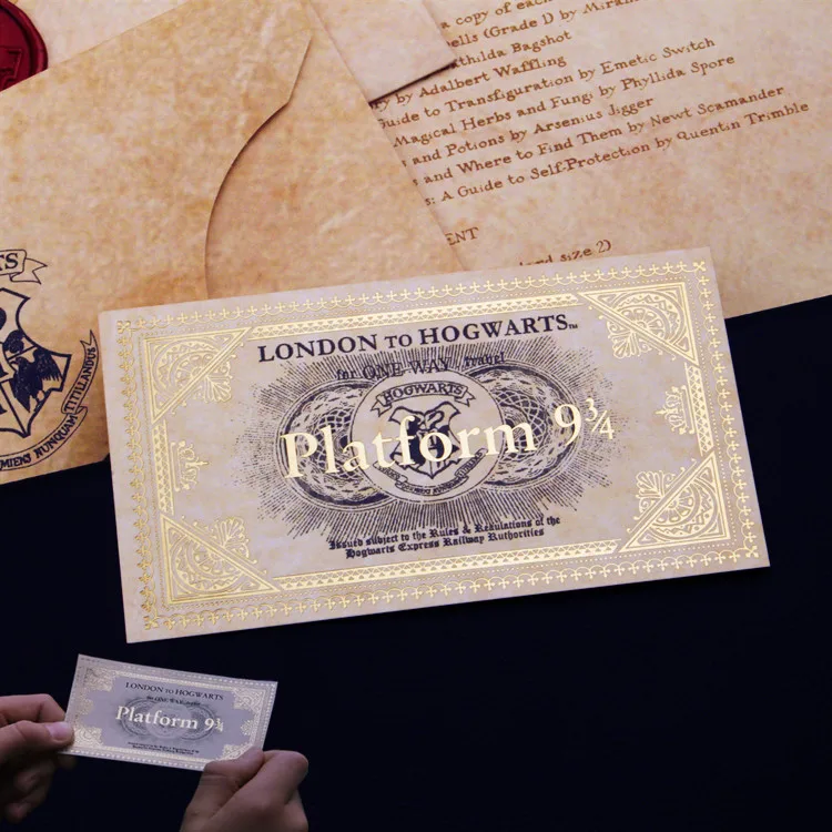 

1pc Harri Potter Hogwarts London Express Train Ticket Kraft Paper Golden Stamping King's Cross Railway Station Platform