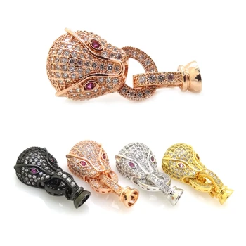 

Mixed Color Leopard Cheetah Head CZ Brass Micro Pave Clear Cubic Zirconia Fold Over Clasps DIY Jewelry Pendant Necklace Making