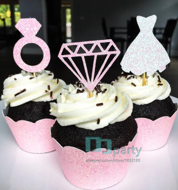 Bridal Shower Cupcake Toppers Diamond Ring Topper Diamond Topper Wedding Dress Topper Wedding Engagement Food Picks