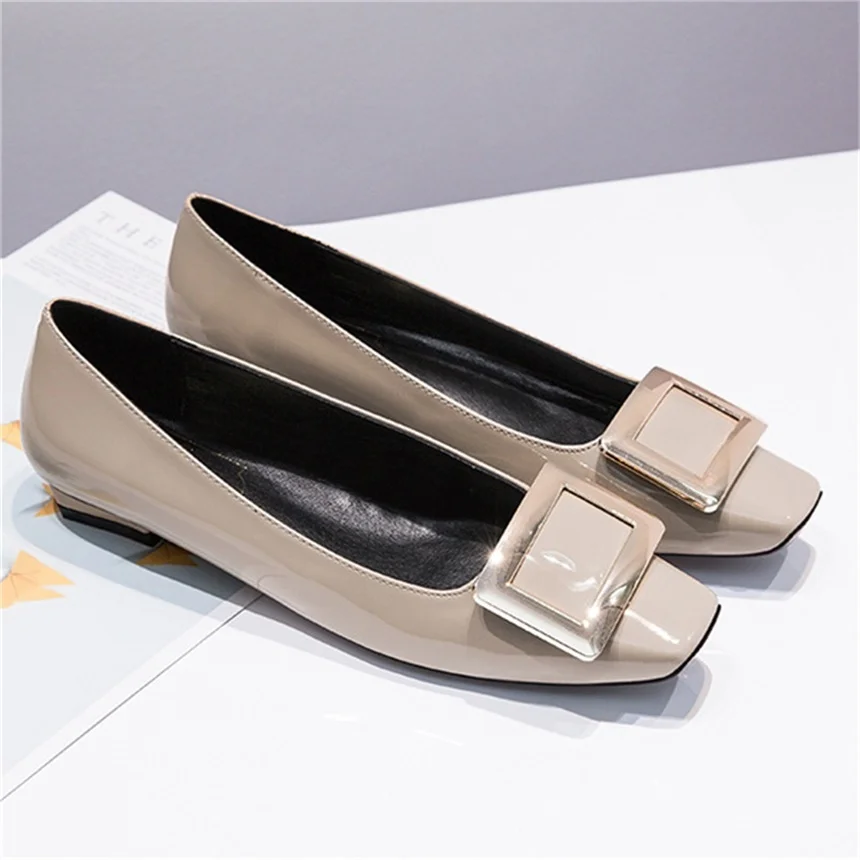 Женская обувь с квадратной пряжкой; удобная обувь из натуральной кожи с квадратным носком на толстом каблуке; нескользящая Повседневная офисная обувь - Цвет: gray two 2.5cm