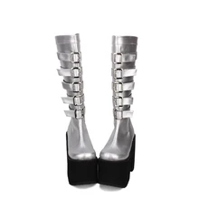 Angelic imprint/Новое поступление, высокие сапоги до колена из искусственной кожи, с круглым носком, на платформе, в стиле панк, со шнуровкой обувь в стиле Лолиты со звездами Размеры 35-39, 8452