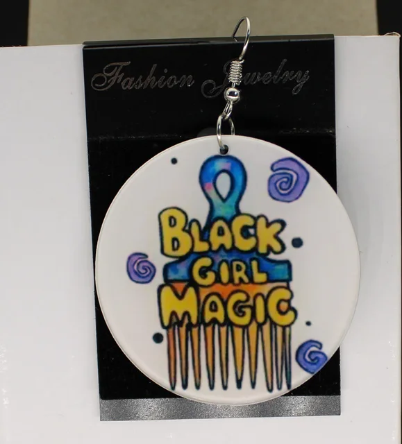Colorful Black Magic Comb Earrings Custom Afro Africa Earring Colorful Black Magic Comb Earrings Custom Afro Africa Earring Charms 2 Sided Logo Text
