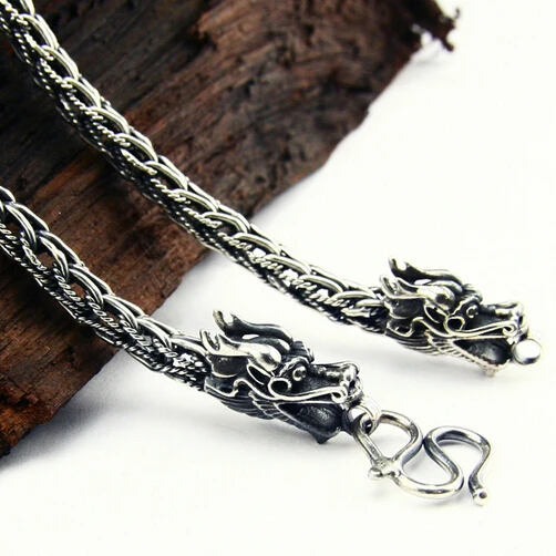 6.5MM Real 925 Silver Dragon Necklace Handcrafted Vintage Sterling
