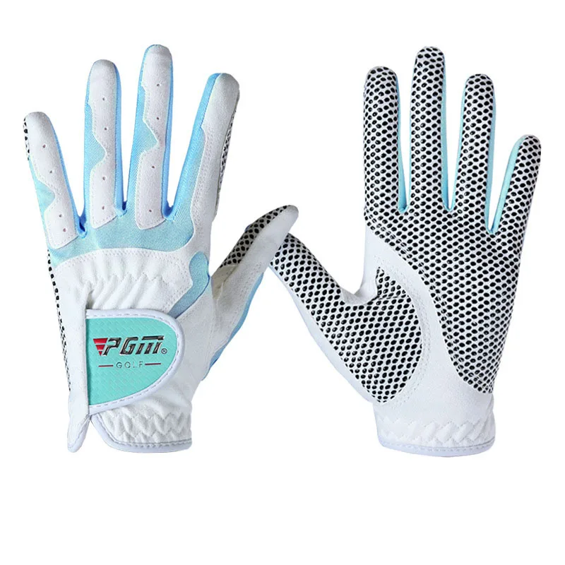 PGM Новинка 3 цвета перчатки для гольфа женские Гольф тканевые перчатки из микрофибры с нескользящей частицей солнцезащитный крем дышащие женские перчатки для гольфа - Цвет: White Blue