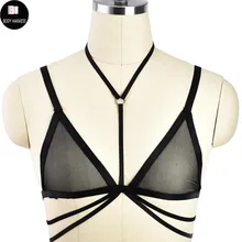 Пастельное готическое сексуальное женское белье, черная сетчатая пряжа, пояс для тела, перспективное бикини, клетка, бюстгальтер, укороченный топ, полупрозрачный полый пояс для связывания