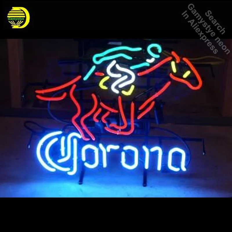 النيون علامات ل كورونا البيرة تسخير الحصان سباق النيون لمبة تسجيل البيرة بار حانة مخزن عرض مصابيح الزجاج أنابيب الفن دروبشيبينغ