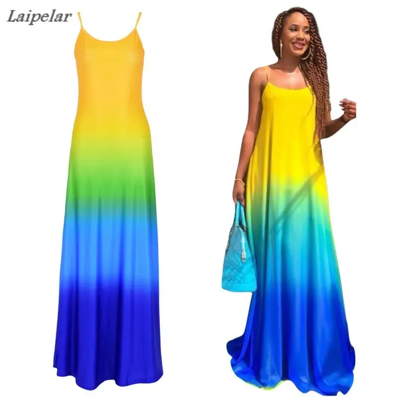 

2018 Large Size Gradient Vestidos Party Dresses Sundress Women Boho Summer Casual Chiffon Evening Party Beach Long Maxi Dress