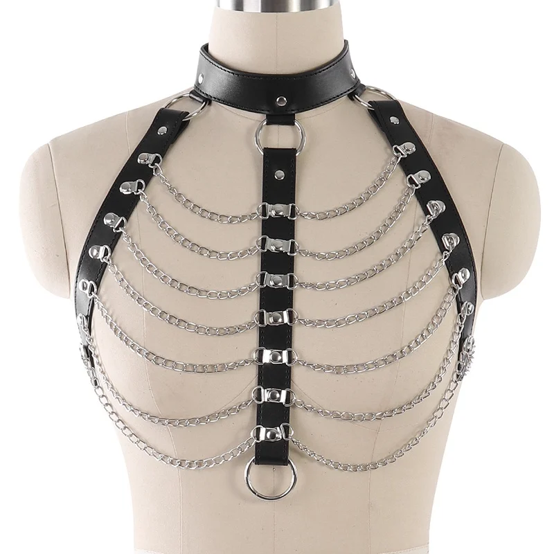 Leather Metal body chain Bralette Top Cage Body Harness Punk Gothic Garter Strap Plus Size Fetish Festival Dance Rave Exotic bra