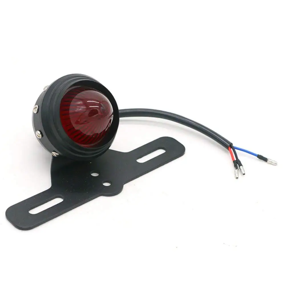 

1Pair Motorcycle Taillights for Harl ey Post License Plate Red Bulb 12V Black/Silver