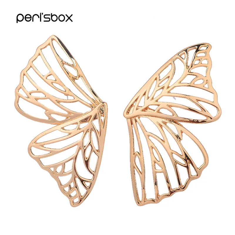 Peri'sBox негабаритных Matel полая бабочка серьги-гвоздики для женщин эффектные большие серьги-гвоздики золотого цвета серьги с крыльями