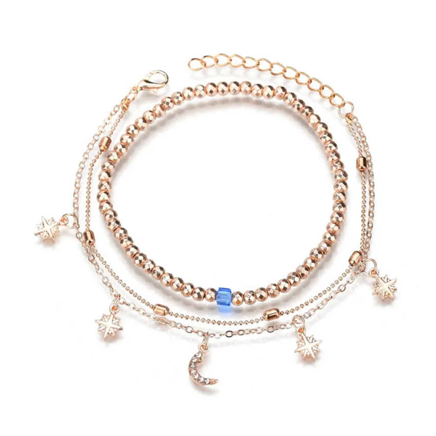 

Night sky series-Stars Moon Anklet Multilayer Beads Foot Ornaments Women's Summer Ankle Decoration Accessories Bracelet Jewelry