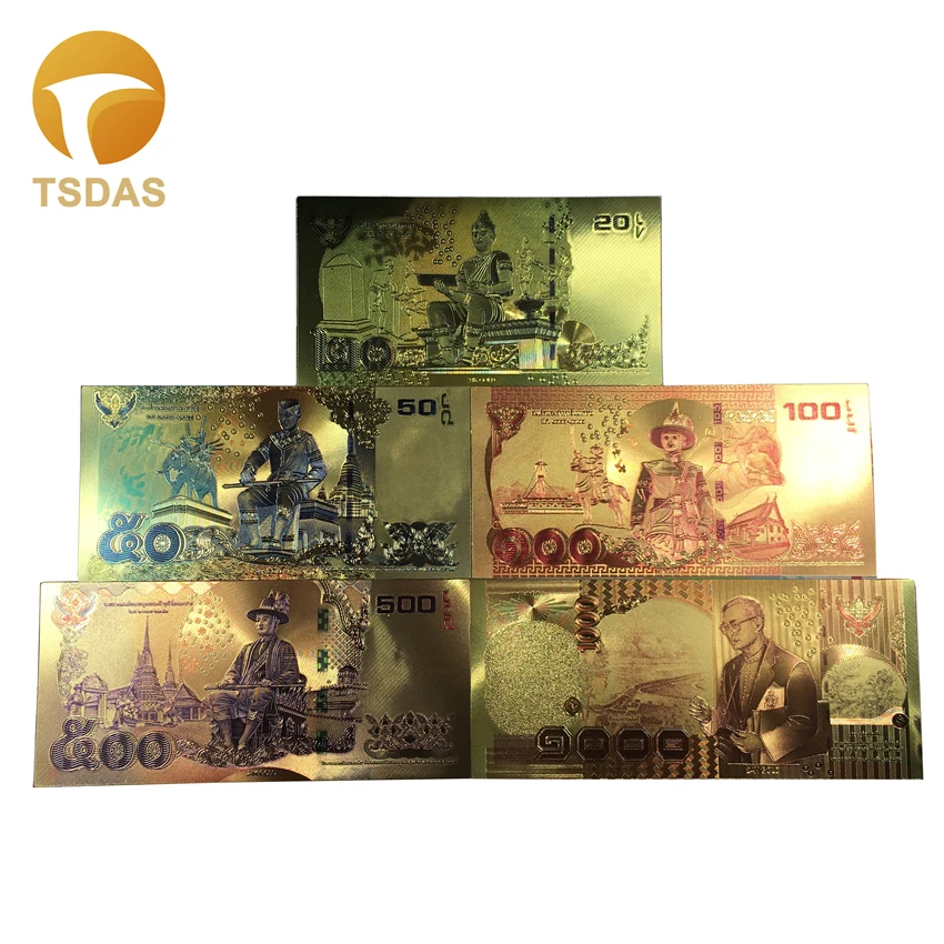 5 шт./лот 24 к цвет Таиланд банкноты 20 50 100 500 1000 батов Золотая фольга банкноты в 24 к позолоченные бумажные деньги для сбора