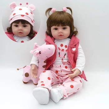 

New 22" Doll Toys Soft Cloth Body Silicone Toddler Babies Pink Clothing Full Set Girl Realista Fashion Dolls Gift
