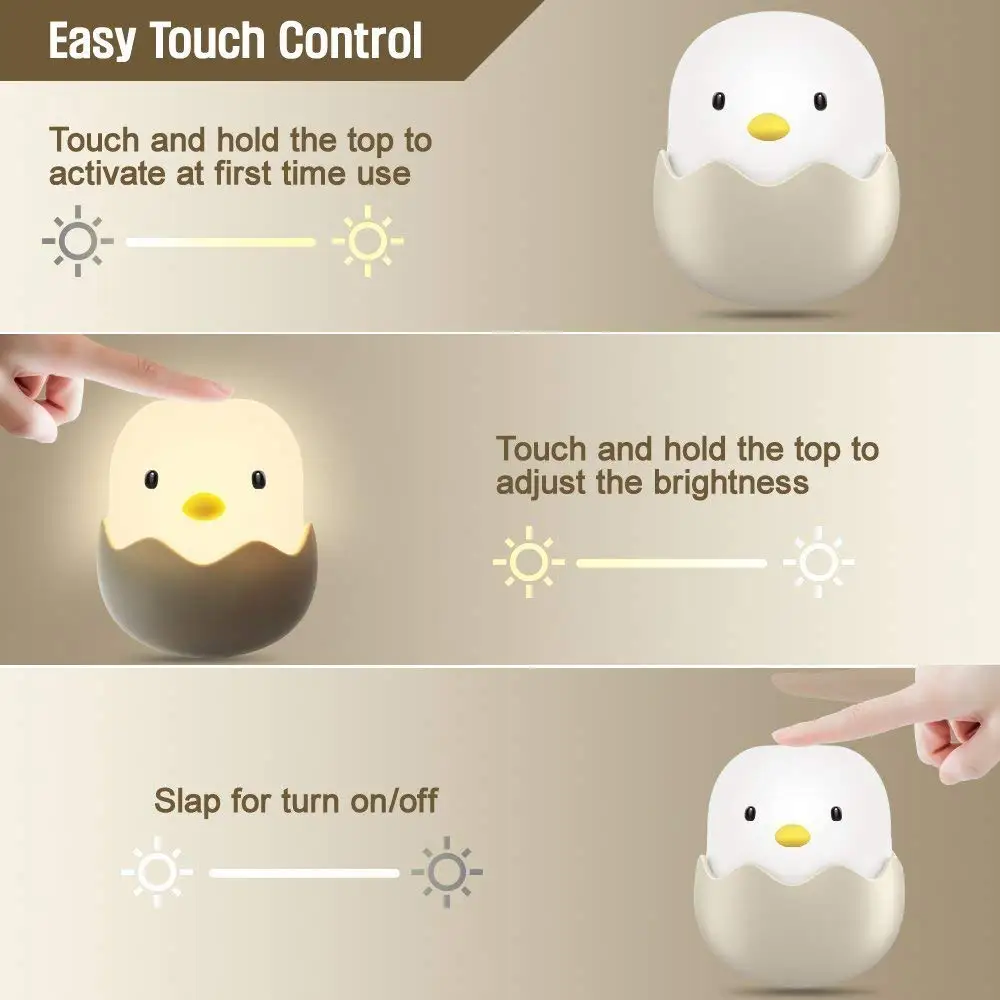 Firya Baby ночник детский силиконовый куриное яйцо сенсорный сенсор светодиодный светильник для детей USB зарядка Романтический для детей милые животные