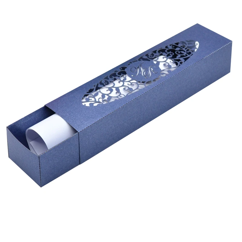 

Laser cut elegant personalize customize wedding invitation box