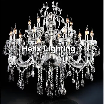 

Newly Silver Finished Modern Crystal Chandelier Lingting Luxurious K9 Crystal Lamp Lustre Suspension Light AC 15L D92cm H75cm