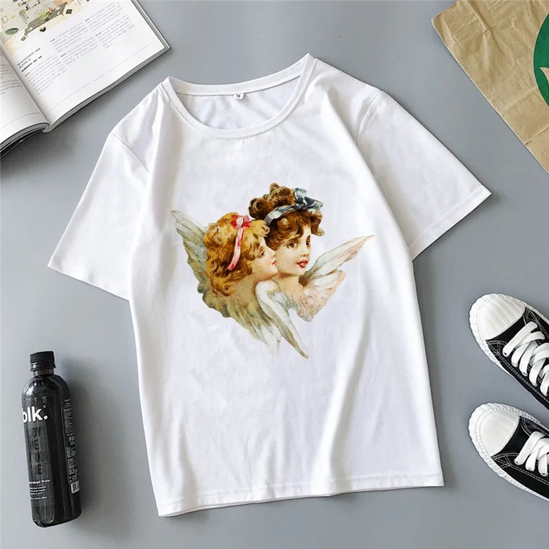 

Camiseta summer new retro angel sister print Harajuku beauty girl fashion ins Vogue street casual women's t-shirt tops