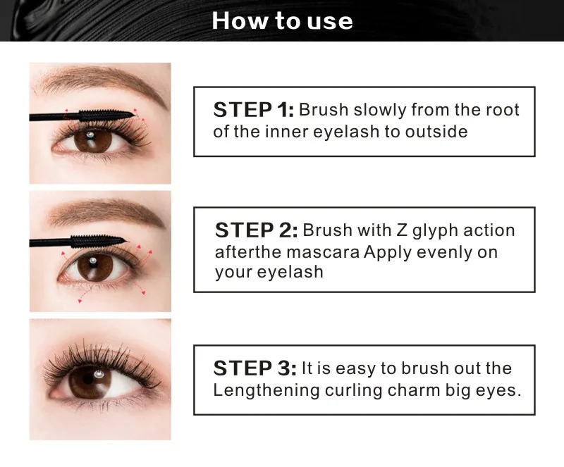 HENLICS Super Volume Black Waterproof Glamour Mascara Natural Thicken Lengthen Eyelash Makeup Mascara (9)