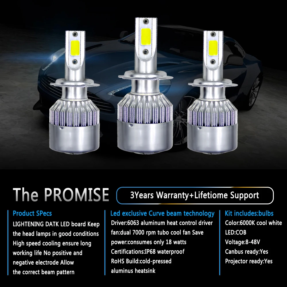 Farol do Carro Luz do Carro Lâmpadas h8 h9 880 881 9004 3000k 6000k 8000k 3200lm Ip68 36w Auto Farol Acessório h4 Led h7 H11 13 High Quality Automóveis e motos