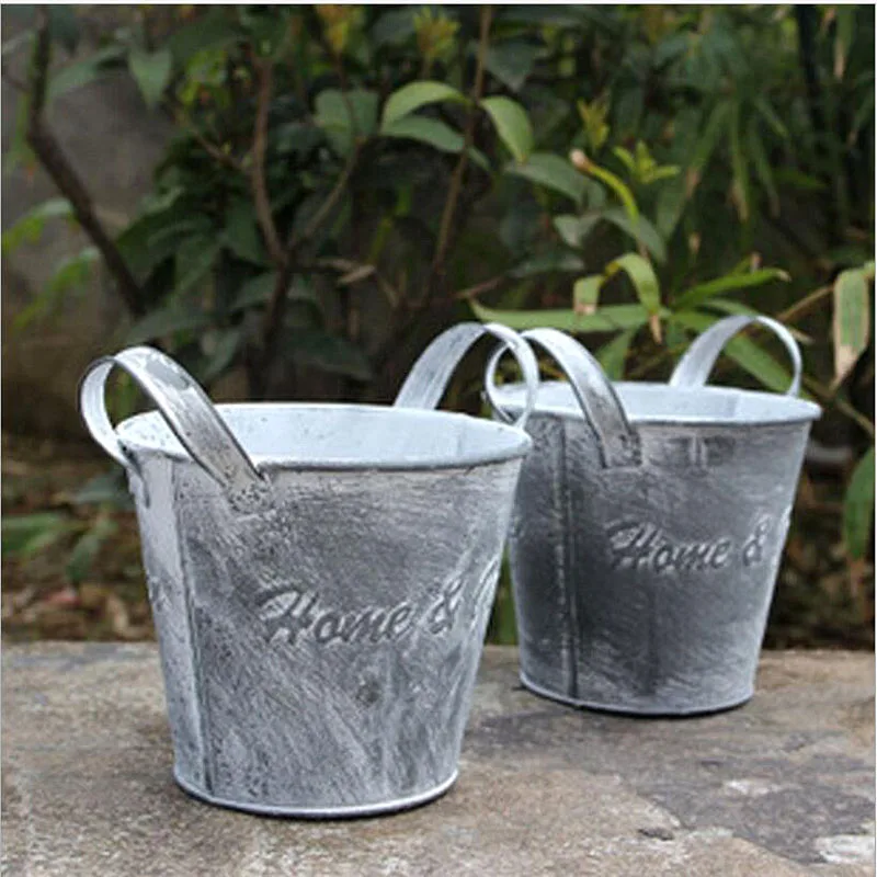

American Vintage Metal Flower Pot Iron Flowerpot Tin Succulent Plant Storage Barrel Drum Home Office Shop Ornaments Decoration