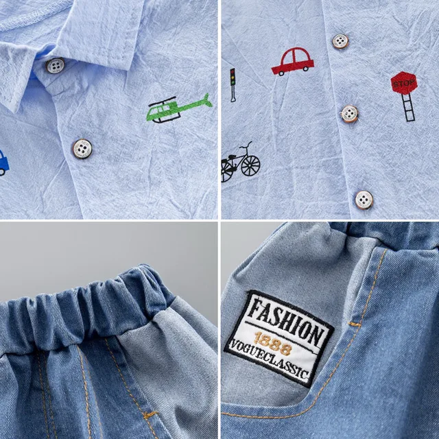 Summer Kids Toddler Boy Car Shirt Jeans 1 2 3 4 Years Clothing Set Short Sleeve Cotton Suit Children Clothing Boys Outfit 5