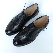 Женская обувь из натуральной кожи; мягкая женская обувь ручной работы в британском стиле; брендовые черные броги на шнуровке; оксфорды