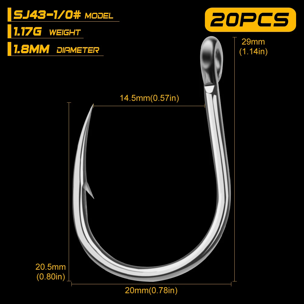 Size 1 0 20 шт. крючок для морской рыбалки SJ43 Вибрационный крючок 1/0#-13/0# Модель рыболовный крючок из нержавеющей стали Сделано в Тайване высокоуглеродистой стали - Цвет: Size 1 0