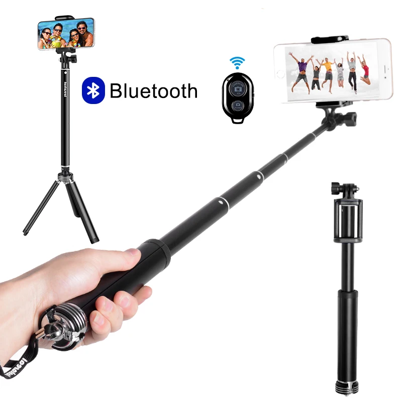 

3 in 1 Wireless Bluetooth Selfie Stick + Mini Tripod+Hand Grip with Remote Control For iPhone X 8 7 6s plus Portable Monopod