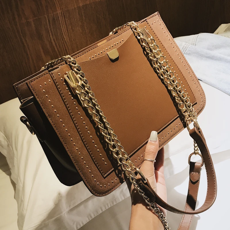 

European style Fashion Female Big bag New High quality Matte PU Leather Women bag Rivet Chain Shoulder Messenger bags NA-36