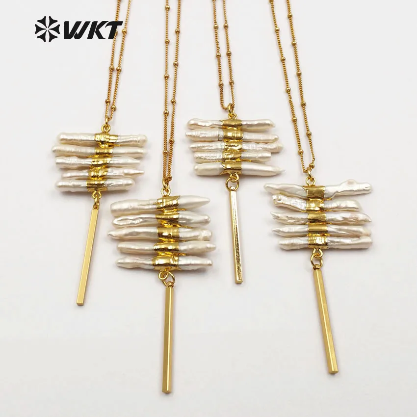 WT-N1124 WKT ожерелье из пресноводного жемчуга высокое качество жемчужная подвеска не выцветает золотого цвета массивные украшения