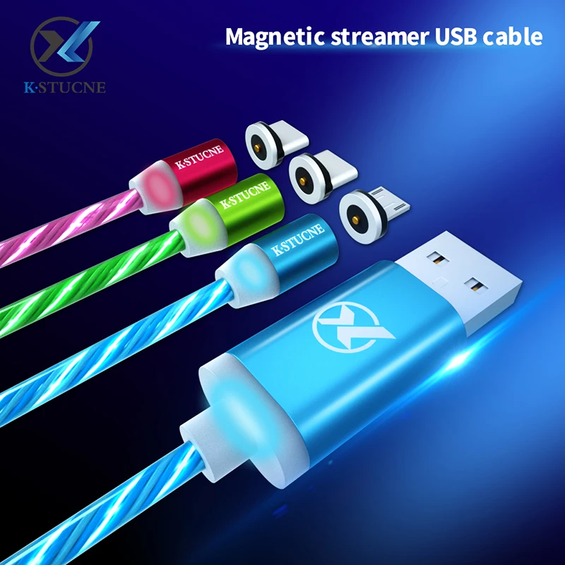 

LED Luminous Magnetic Charger Cable Micro Type C USB Cable For iPhone 7 8 Plus XS XR Max For Samsung XiaoMi Huawei Charger Cable