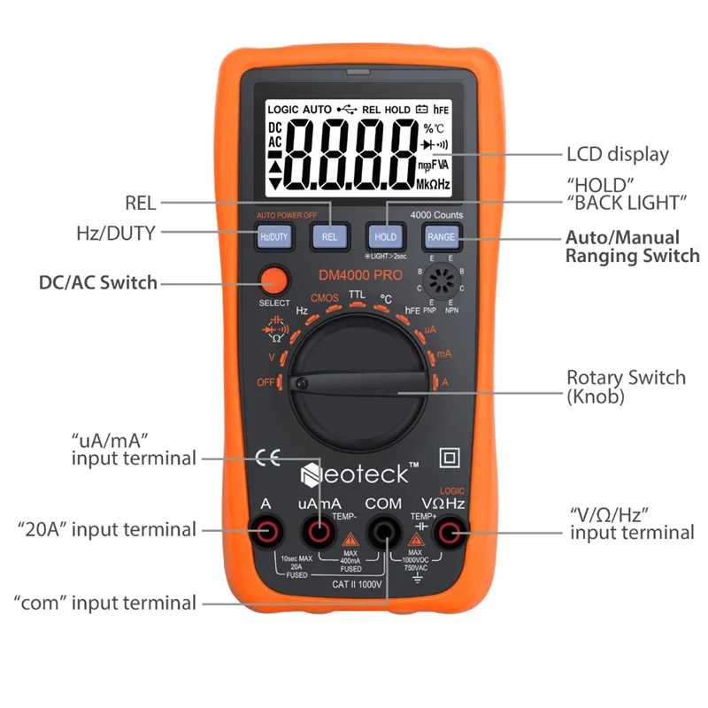 Neoteck DM4000 Pro 3 3/4 Авто Диапазон мультиметр Тесты er DMM материнскую плату Тесты F T R C DCA/V AC Pro цифровой мультиметр с TP01 зонд