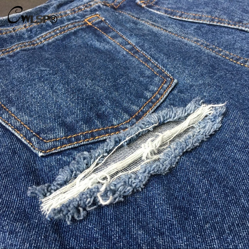 CWLSP Casual Jeans Woman Pants High Waist Bottom Ripped Holes Skinny jeans Sexy women Denim Pencil Pants jeans femme QL2916