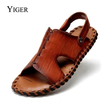 YIGER/Новинка; мужские сандалии; Летняя Повседневная пляжная обувь из натуральной кожи; мужские сандалии в китайском стиле; кожаные летние сандалии; коллекция 0038 года