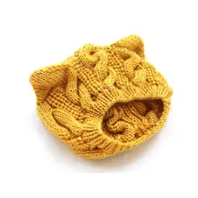 Новые модные женские зимние шерстяные шапки с кошачьими ушками, вязаные зимние шапки желтого цвета с милыми рогами дьявола