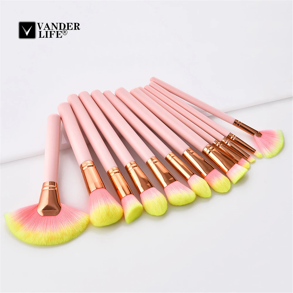 12PCS Professional Pink Makeup Brushes Set Pincel Maquiagem Base Foundation Powder Cosmetics Blending Make Up brush (50)