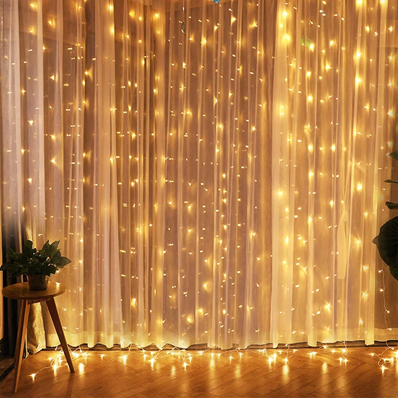 ROPIO LED Twinkle Star 3*3M LED Window Curtain String Light Wedding Party Home Garden Bedroom Outdoor Indoor Wall Decorations