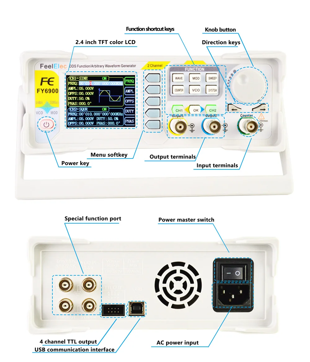 Feeltech FY6900-60M DDS Генератор импульсных сигналов произвольной формы с высоким качеством генератор сигналов синтезатор